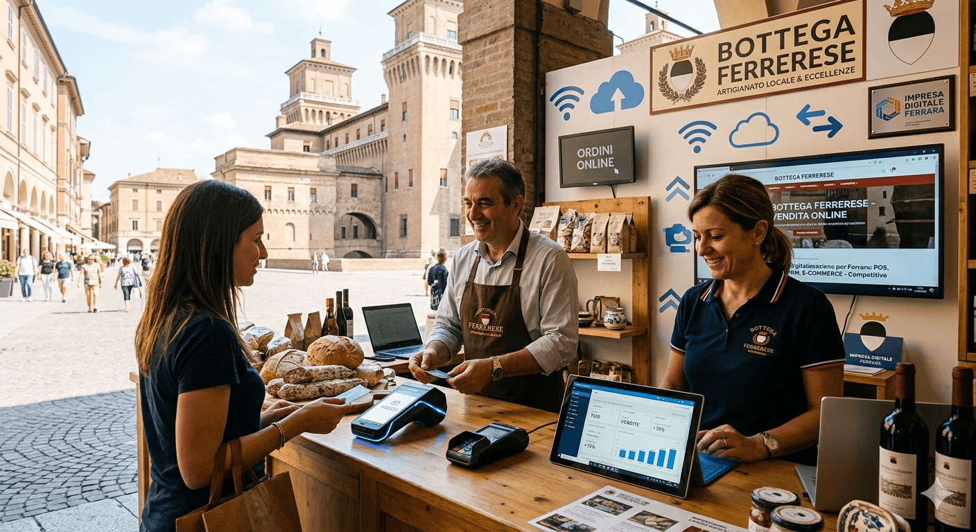 Digitalizzazione commercio Ferrara: strumenti POS, CRM e e-commerce per imprese competitive